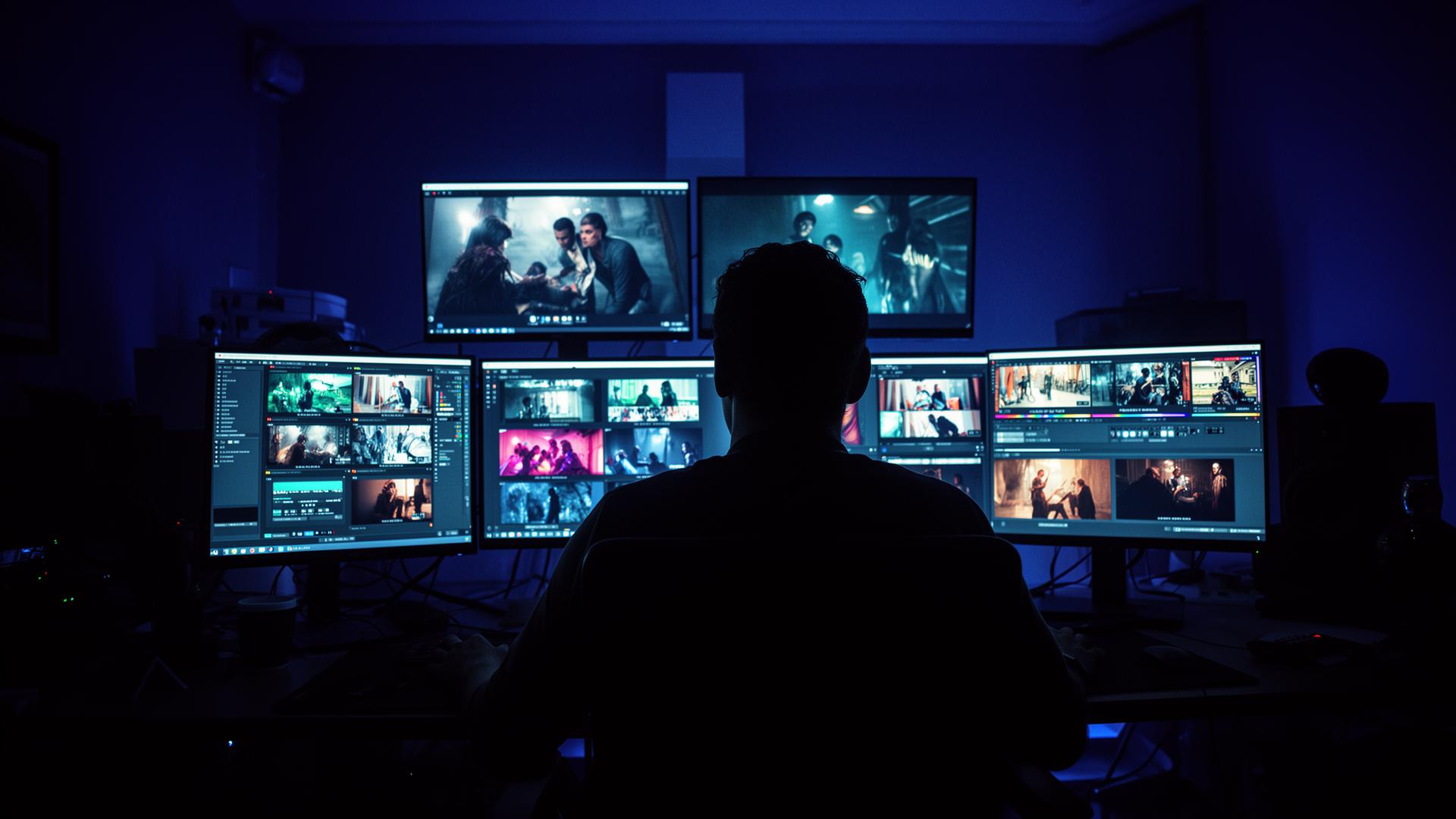 Lucas Lobato editando vídeo em estação cinematográfica